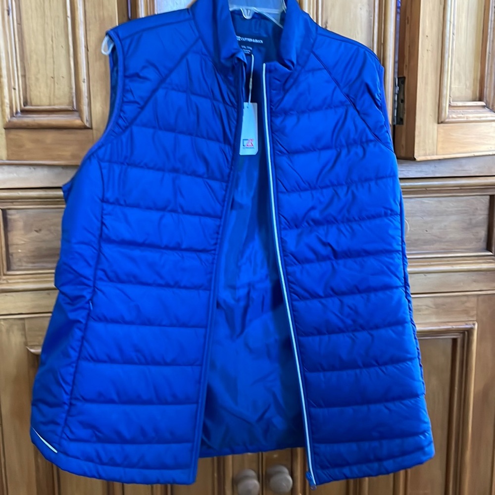 New With Tags, Cutter & Buck puffer vest, XXL, royal blue, grey piping.
